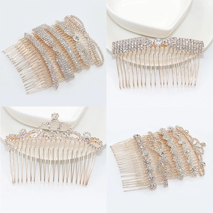Elegant rose gold rhinestone hair combs set featuring bow, crown, and floral designs