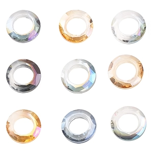 Colorful glass circle halo charms for nail art and jewelry DIY, set of 9 vibrant rings