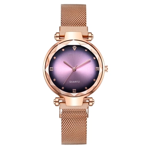 Elegant Women's Quartz Watch With Magnetic Milanese Mesh Strap Diamond Cut Faceted Glass Rhinestone Fashion Starry Dial