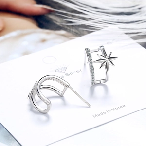 Silver double-layer star stud earrings with micro-inlaid diamonds for women