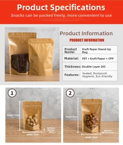 Detailed size comparison of kraft paper stand-up pouches with food filling capacity