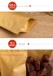 Detail of wide base and clear window on kraft paper self-sealing food pouch