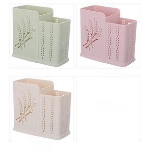 Three colors of wall-mounted cutlery organizers with hollowed wheat pattern and drain trays