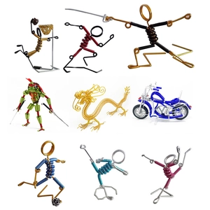 Collection of handcrafted DIY colorful aluminum wire figures including sports and motorbikes