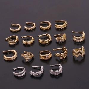 15pcs gold and silver U-shaped ear cuffs set with sparkling zircon leaf designs