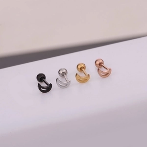 Set of four stainless steel crescent moon cartilage earrings in black, silver, gold, and rose gold