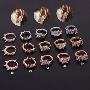 Tiny Huggie Hoop Earrings Copper Zirconia Inlaid Spike Marquise Piercing Cartilage Jewelry For Women