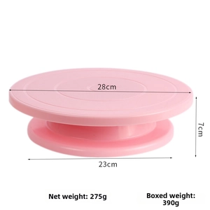 Pink 28cm cake turntable for baking, showing dimensions and 7cm height specifications
