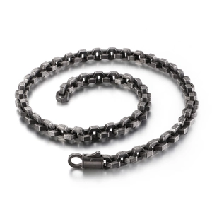 Hip hop vintage hexagon chain necklace in dark silver stainless steel for men