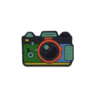 Creative colorful camera enamel pin for camping lovers with forest and mountain design