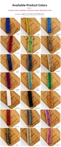 Detailed chart showing 21 colors and 5 widths of glitter elastic headbands for kids