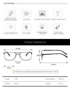 Detailed size chart for metal business glasses with frame dimensions in millimeters