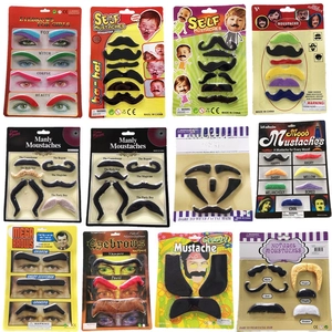 Variety set of self-adhesive fake mustaches and eyebrows for Halloween cosplay parties