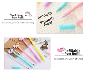 Detail of 0.5mm unicorn gel pen with macaron colors and replaceable black ink refill
