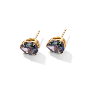 Colorful teardrop zircon stud earrings in a four-prong gold-plated setting
