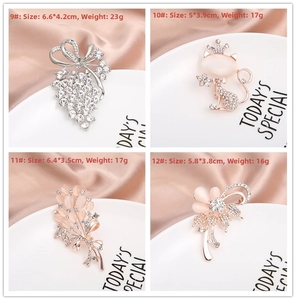 Set of four crystal and pearl brooches in rose gold and silver finishes on silk fabric