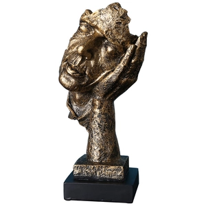 European gold resin Silence is Golden sculpture with retro texture on black base