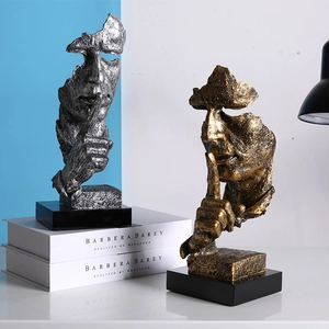 Artistic gold and silver resin face sculptures Silence is Gold for home decor