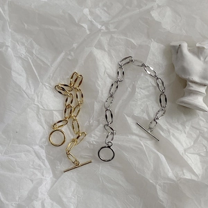 Minimalist 925 sterling silver chunky chain bracelets in gold and silver with OT toggles