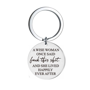 Inspirational stainless steel keychain with engraved quote for women on white background