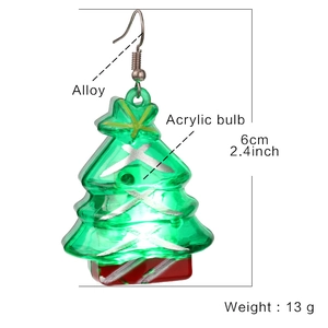 Christmas tree tassel earrings with alloy hooks and green acrylic bulbs, 6cm long