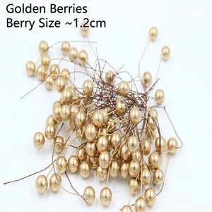 Artificial golden berries 1.2cm diameter with wire stems for Christmas DIY decor