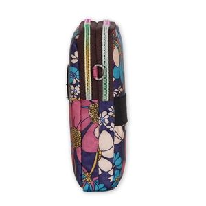 Floral mini vertical phone bag with three layered zippers and crossbody shoulder strap