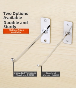 Detail of 4mm and 5.8mm metal display hooks for wall-mounted retail shelves