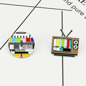 Retro TV Enamel Brooch Pin Zinc Alloy Drip Oil Cartoon Test Signal Pattern Jewelry Accessories Unisex
