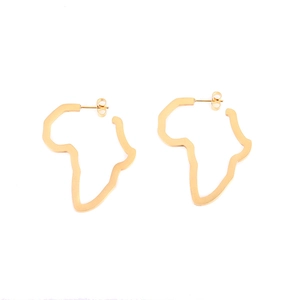 Golden stainless steel Africa map earrings with hollow outline design for women