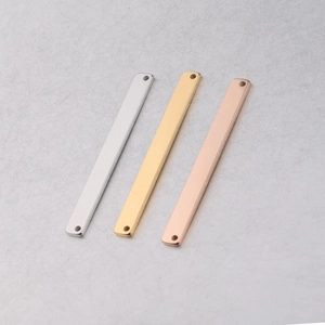 Polished stainless steel rectangular connectors in silver, gold, and rose gold finishes