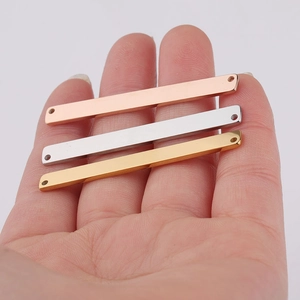 Polished rectangular stainless steel connectors in gold, silver, and rose gold finishes