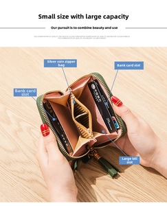 Interior detail of a compact green leather wallet featuring multi-card slots and coin pocket