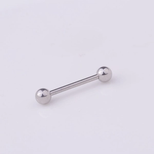 Silver 316L stainless steel barbell piercing jewelry for tongue or nipple in 45-degree view