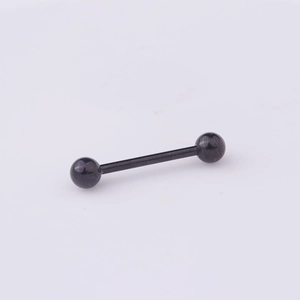 Detail of a polished black 316L stainless steel barbell for tongue or nipple piercings
