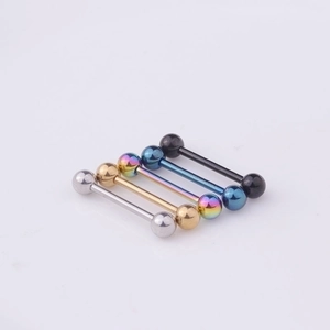 Set of five 316L stainless steel industrial barbells in silver gold rainbow blue black