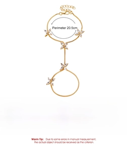 Détails du bracelet bague en alliage doré avec fleur en zircon et spécifications