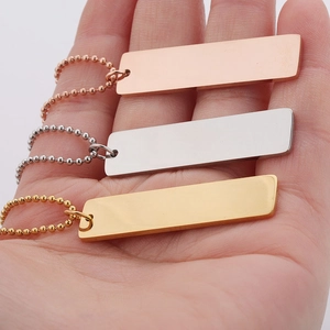 Polished stainless steel rectangle bar pendant necklaces in gold, silver, and rose gold