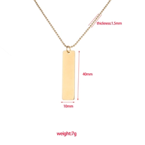 Golden stainless steel rectangle bar pendant necklace with bead chain and dimensions