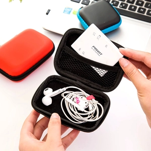 Portable EVA hardshell case for earphones and cables with mesh pocket interior