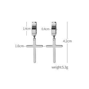 Polished stainless steel cross earrings detailed size measurements and lightweight design