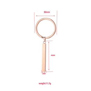 Rose gold stainless steel bar keychain with 30mm ring and polished geometric pendant