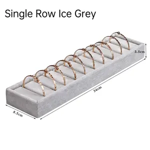 Gray velvet jewelry tray with 10 slots for rings and earrings 34x8.5x3.5cm