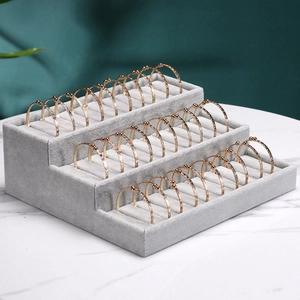 Tiered Velvet Jewelry Display Stand Ice Flower Velvet Ring Holder Bracelet Bangle Organizer Tray Professional Jewelry Showcase Rack