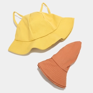 Women's cat ear wide brim sun hat in yellow and red, minimalist summer cotton bucket hat