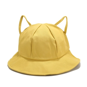 Bright yellow fisherman hat with cat ears design for women sun protection and casual wear