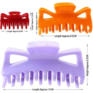 Trois pinces à cheveux colorées rouge, orange et violette, tailles petite à grande