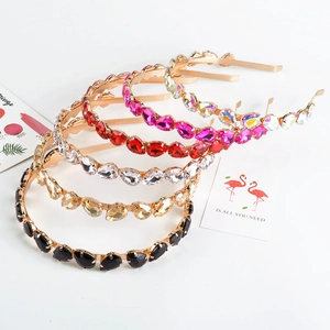 Sparkly Thin Alloy Headband Rhinestone Crystal Water Drop Shape Elegant Hair Hoop Fashion Hair Accessories For Women