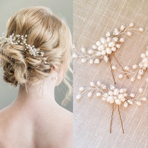 Elegant Bridal Hair Pin Handmade Artificial Pearl Rhinestone Crystal Floral U-Shaped Hair Fork Wedding Party Jewelry For Women