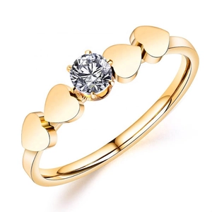 Women Fashion Heart Symmetry Ring Cubic Zirconia Stainless Steel Gold Plated Wedding Proposal Fashion Jewelry Finger Ring